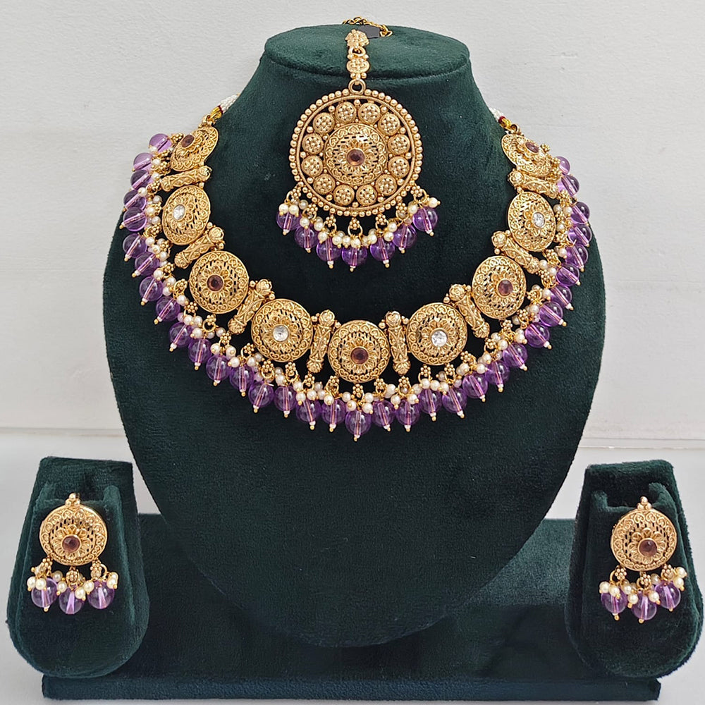 Rajwadi Collection Sparkling Pota Stone Pearl And Beads Necklace Set