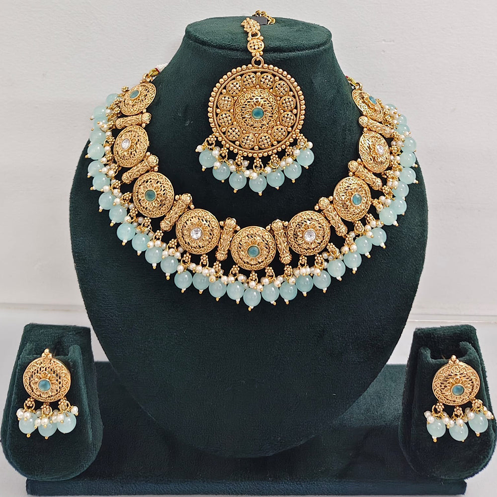 Rajwadi Collection Sparkling Pota Stone Pearl And Beads Necklace Set