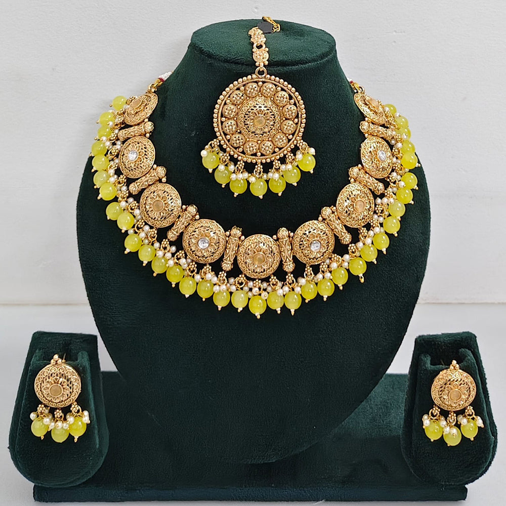 Rajwadi Collection Sparkling Pota Stone Pearl And Beads Necklace Set