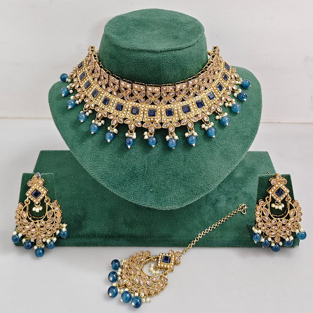 Rajwadi Collection Sparkling Crystal Pearl And Beads Choker Necklace Set