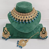 Rajwadi Collection Sparkling Crystal Pearl And Beads Choker Necklace Set