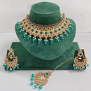 Rajwadi Collection Sparkling Crystal Pearl And Beads Choker Necklace Set