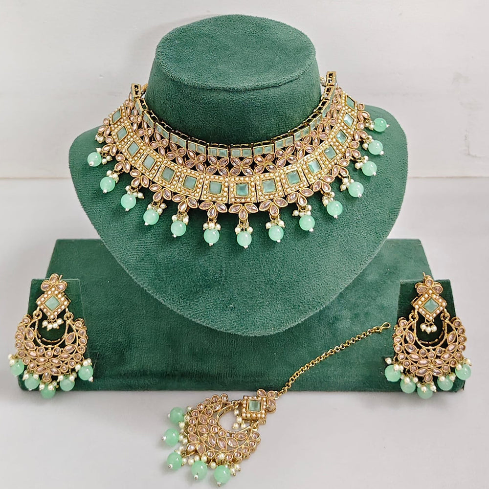 Rajwadi Collection Sparkling Crystal Pearl And Beads Choker Necklace Set