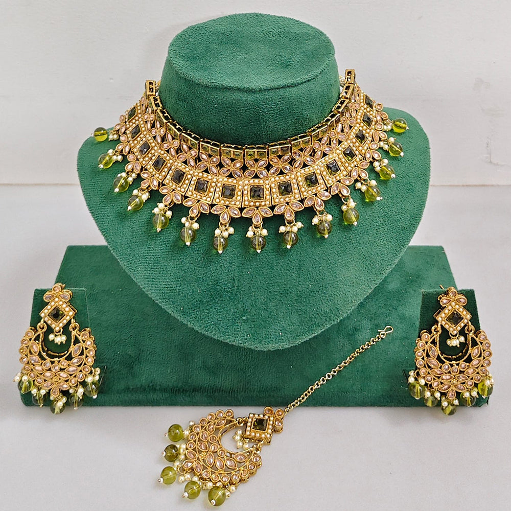 Rajwadi Collection Sparkling Crystal Pearl And Beads Choker Necklace Set