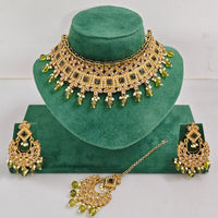 Rajwadi Collection Sparkling Crystal Pearl And Beads Choker Necklace Set