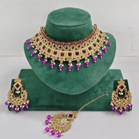 Rajwadi Collection Sparkling Crystal Pearl And Beads Choker Necklace Set