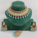 Rajwadi Collection Sparkling Crystal Pearl And Beads Choker Necklace Set