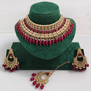 Rajwadi Collection Sparkling Crystal Pearl And Beads Choker Necklace Set