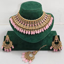 Rajwadi Collection Sparkling Crystal Pearl And Beads Choker Necklace Set