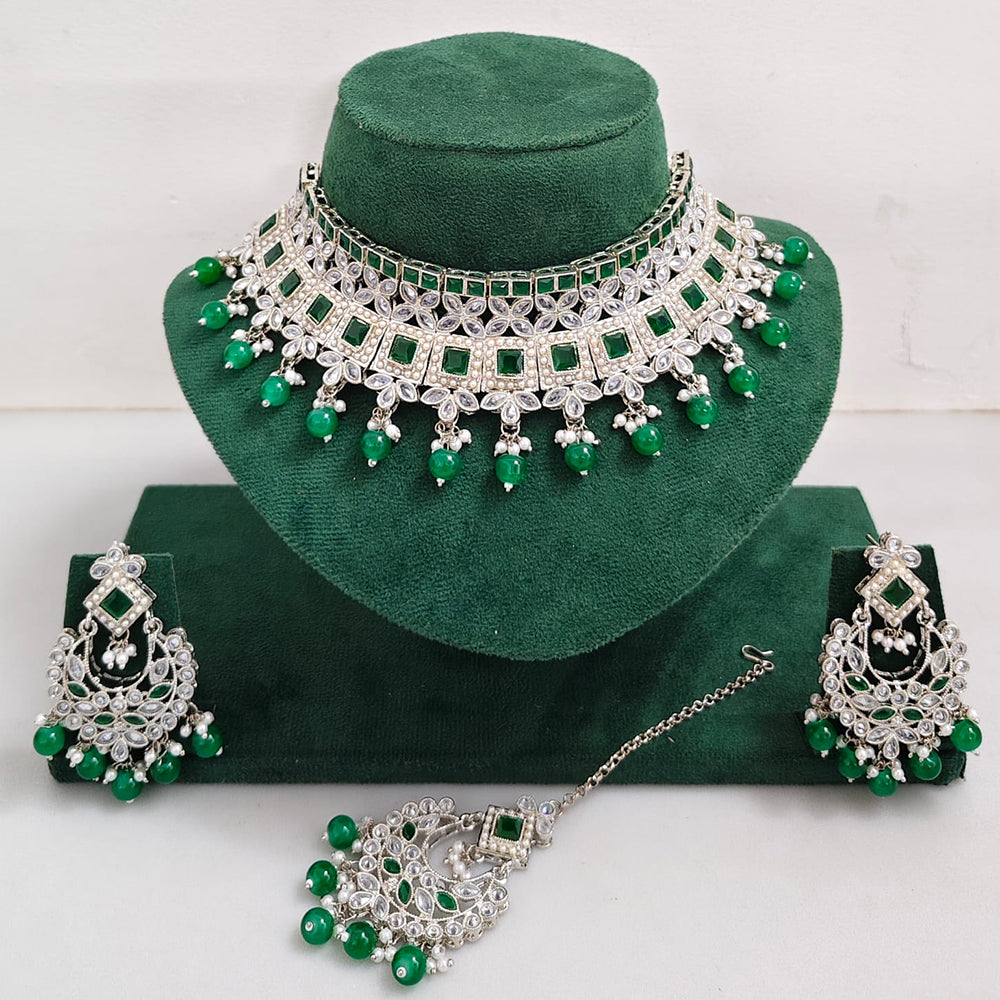 Rajwadi Collection Sparkling Crystal Pearl And Beads Choker Necklace Set