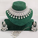Rajwadi Collection Sparkling Crystal Pearl And Beads Choker Necklace Set