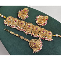 Rajwadi Collection Sparkling Pota Stone And Pearl Choker Necklace Set