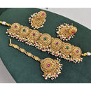 Rajwadi Collection Sparkling Pota Stone And Pearl Choker Necklace Set