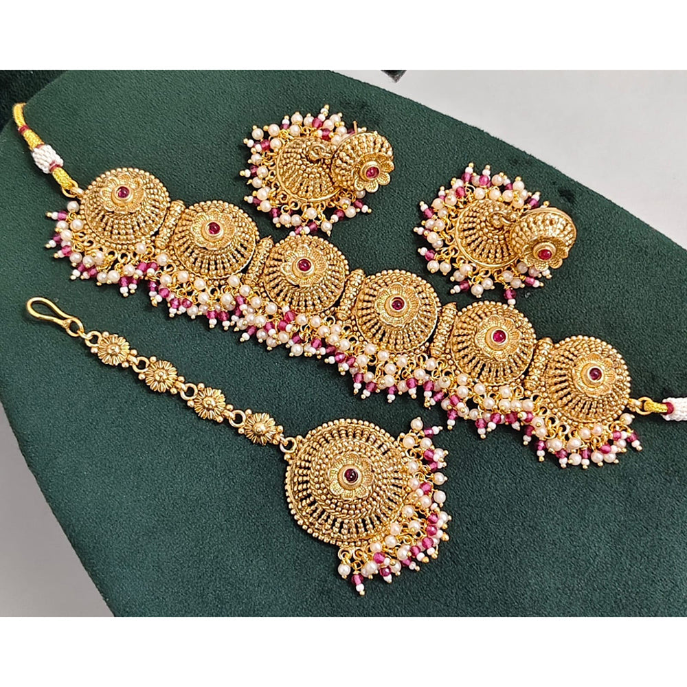 Rajwadi Collection Sparkling Pota Stone And Pearl Choker Necklace Set