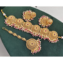 Rajwadi Collection Sparkling Pota Stone And Pearl Choker Necklace Set