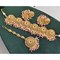 Rajwadi Collection Sparkling Pota Stone And Pearl Choker Necklace Set