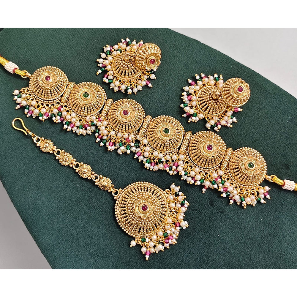 Rajwadi Collection Sparkling Pota Stone And Pearl Necklace Set