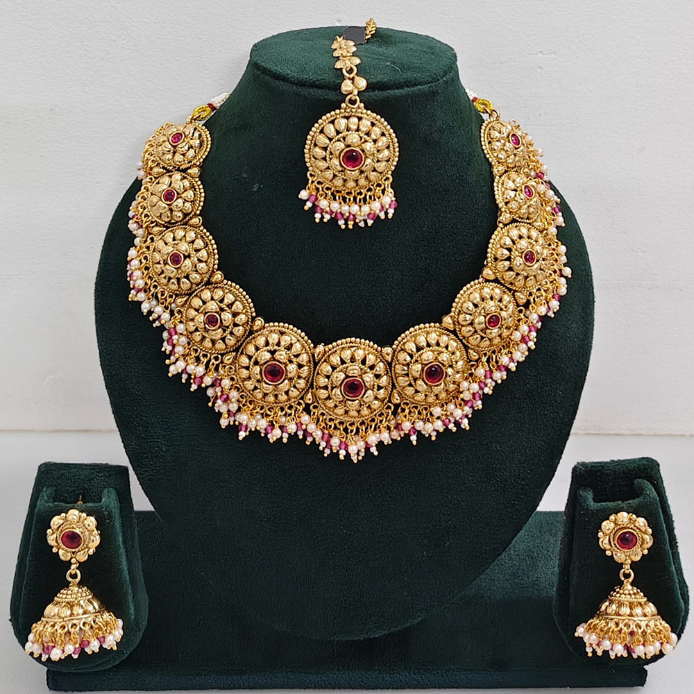 Rajwadi Collection Sparkling Pota Stone And Pearl Necklace Set