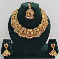 Rajwadi Collection Sparkling Pota Stone And Pearl Necklace Set