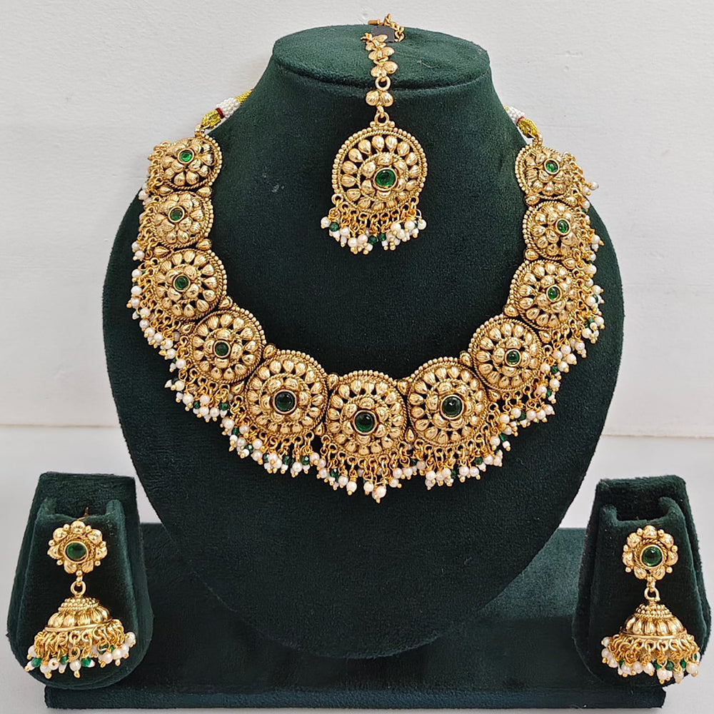 Rajwadi Collection Sparkling Pota Stone And Pearl Necklace Set