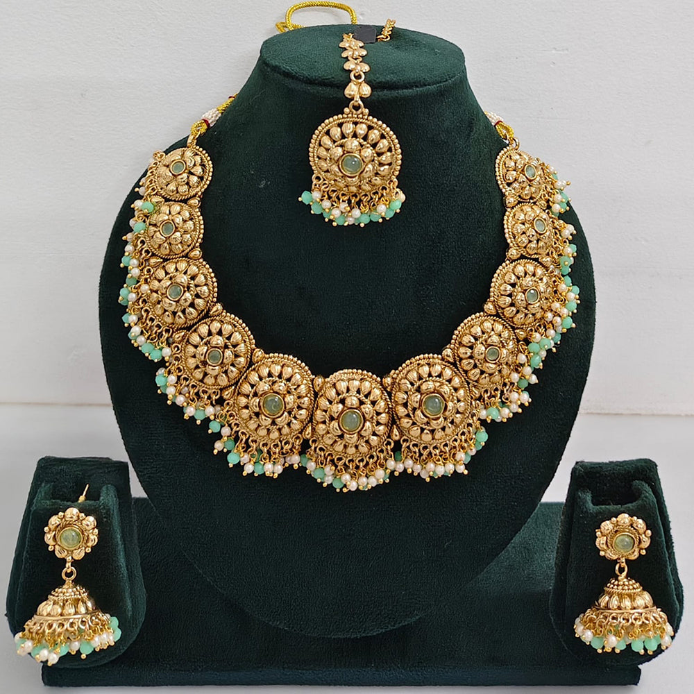 Rajwadi Collection Sparkling Pota Stone And Pearl Necklace Set