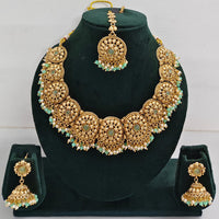 Rajwadi Collection Sparkling Pota Stone And Pearl Necklace Set