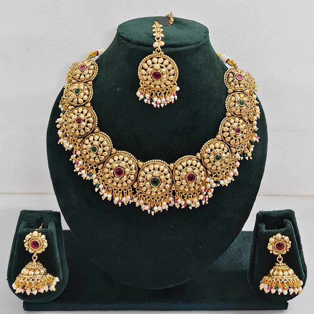 Rajwadi Collection Sparkling Pota Stone And Pearl Necklace Set