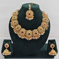 Rajwadi Collection Sparkling Pota Stone And Pearl Necklace Set