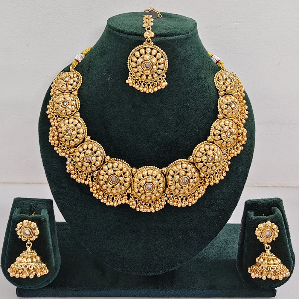 Rajwadi Collection Sparkling Pota Stone And Pearl Necklace Set