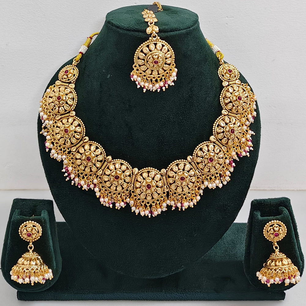 Rajwadi Collection Sparkling Pota Stone And Pearl Necklace Set
