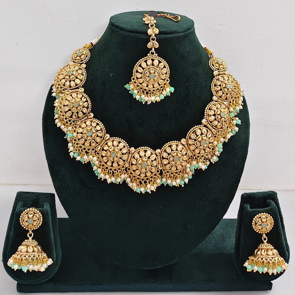 Rajwadi Collection Sparkling Pota Stone And Pearl Necklace Set