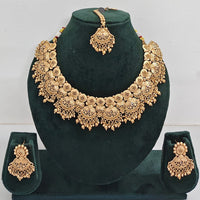 Rajwadi Collection Sparkling Pota Stone And Pearl Necklace Set