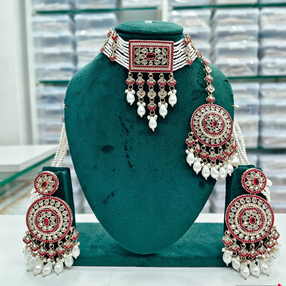 Rajwadi Collection Elegant Crystal Stone And  Pearl Necklace Set