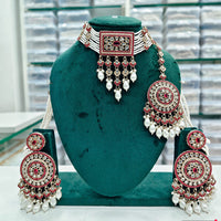 Rajwadi Collection Elegant Crystal Stone And  Pearl Necklace Set