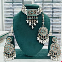 Rajwadi Collection Elegant Crystal Stone And  Pearl Necklace Set