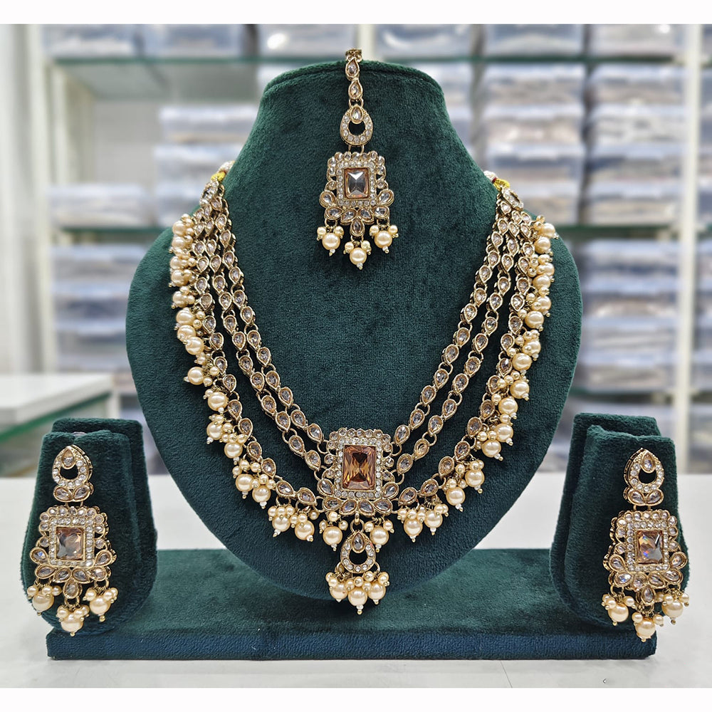 Rajwadi Collection Premium Crystal Pearl And Beads Necklace Set