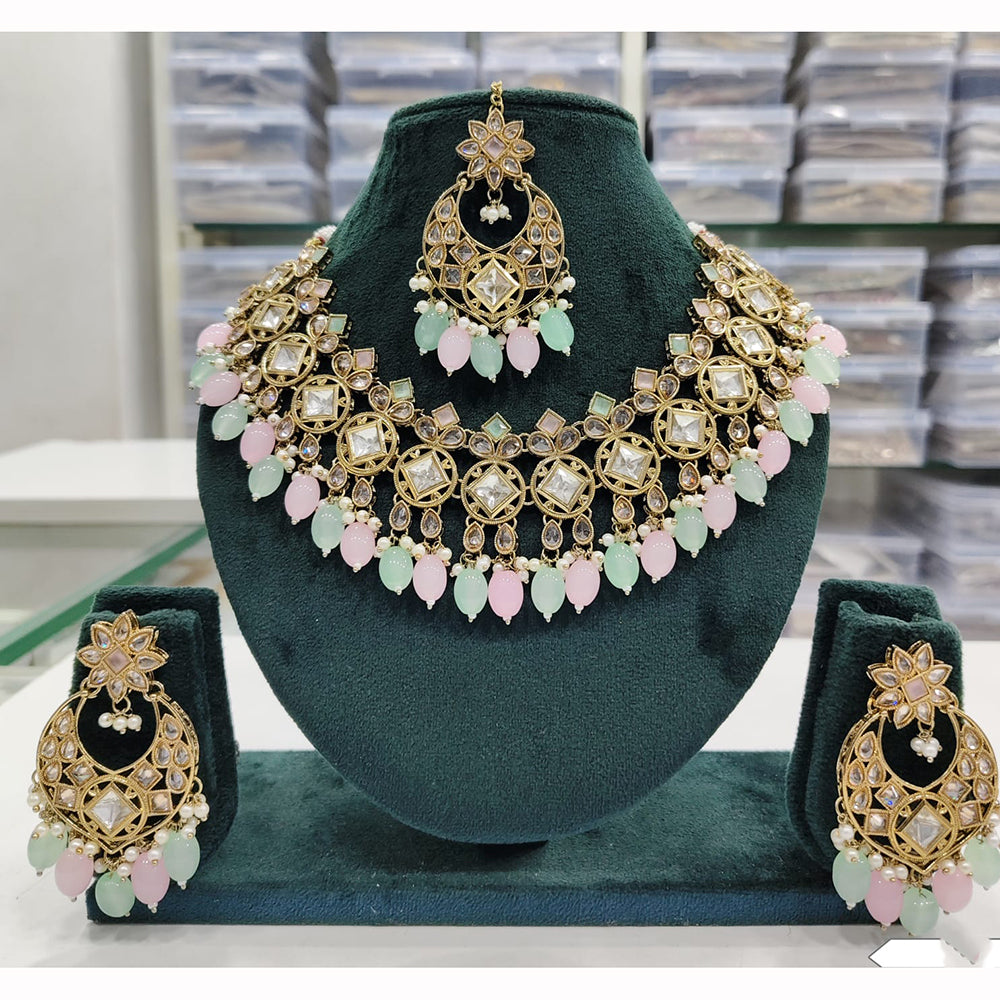 Rajwadi Collection Premium Crystal Pearl And Beads Necklace Set