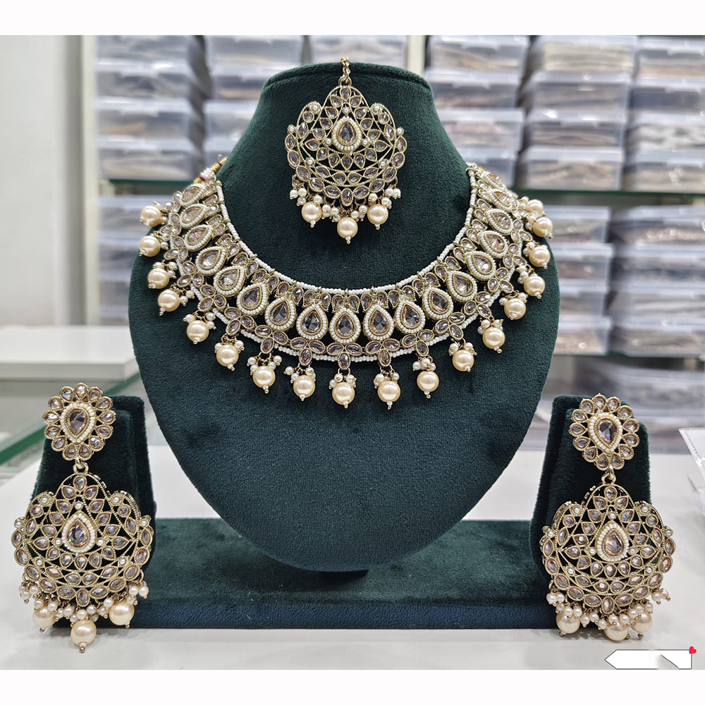 Rajwadi Collection Premium Crystal Pearl And Beads Necklace Set