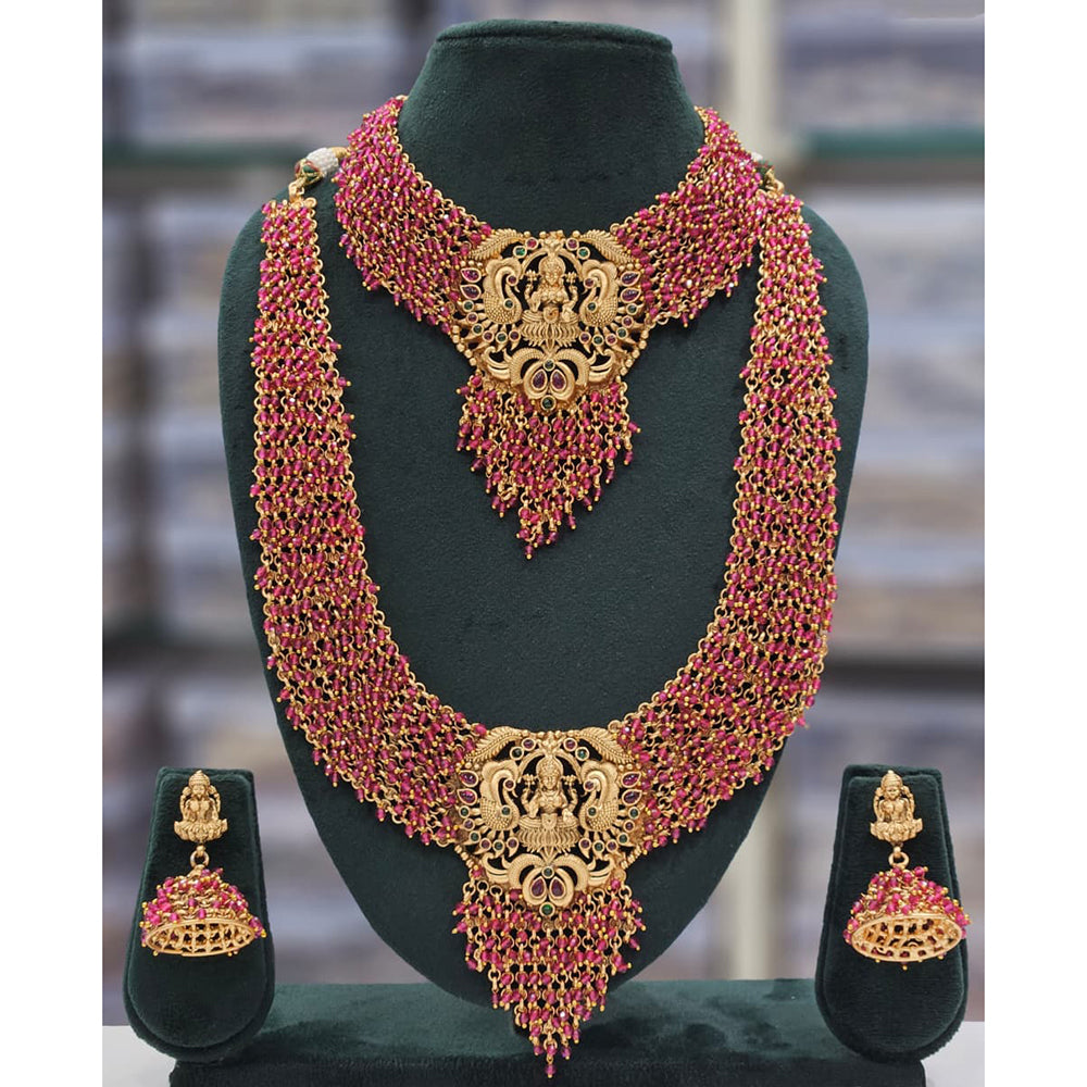 Rajwadi Collection Heritage Pota Stone And Pearl Temple Dual Necklace Set