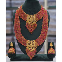 Rajwadi Collection Heritage Pota Stone And Pearl Temple Dual Necklace Set