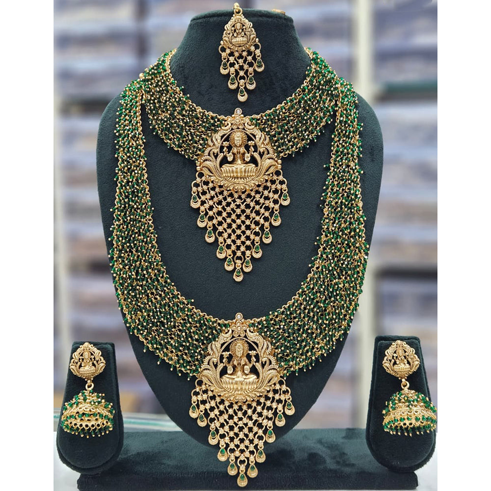 Rajwadi Collection Heritage Pota Stone And Pearl Temple Dual Necklace Set
