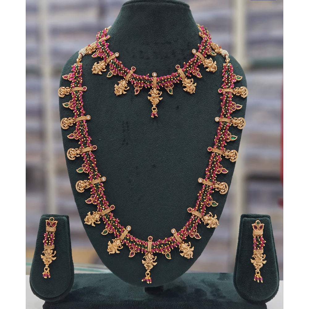 Rajwadi Collection Heritage Pota Stone And Pearl Temple Dual Necklace Set