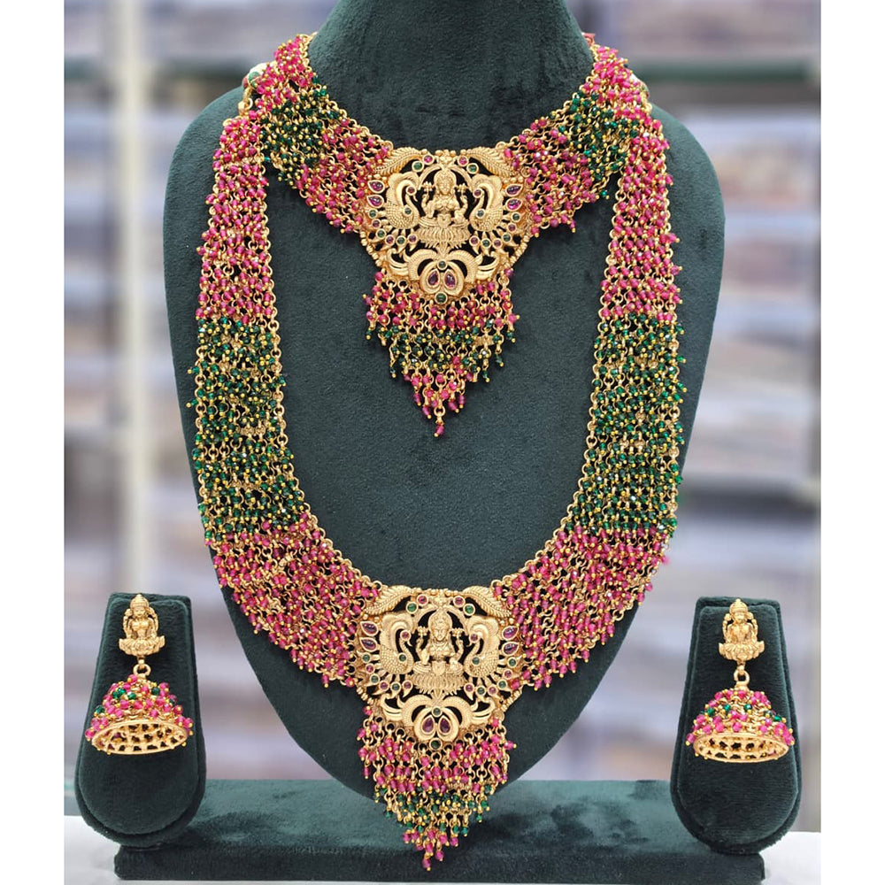 Rajwadi Collection Heritage Pota Stone And Pearl Temple Dual Necklace Set