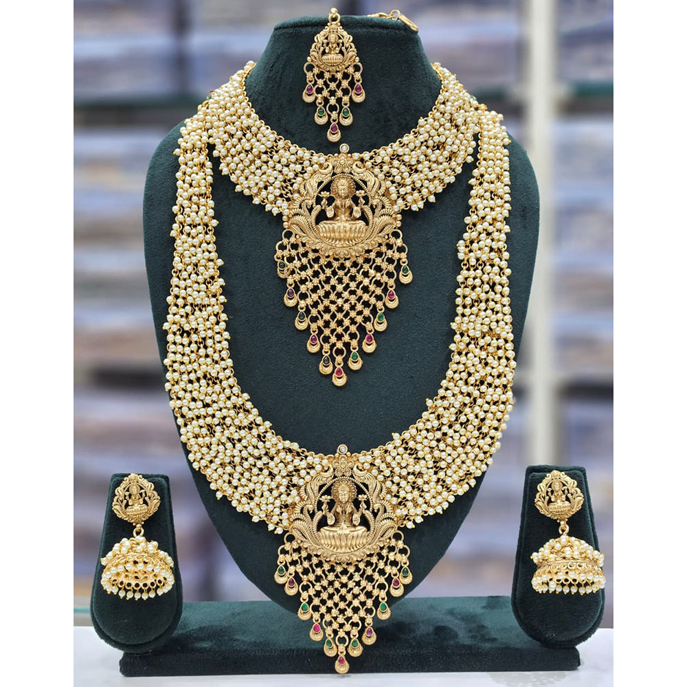 Rajwadi Collection Royal Pota Stone Long Necklace Set