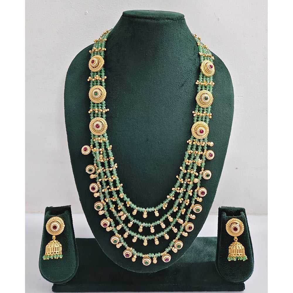 Rajwadi Collection Royal Pota Stone And Pearl Long Necklace Set
