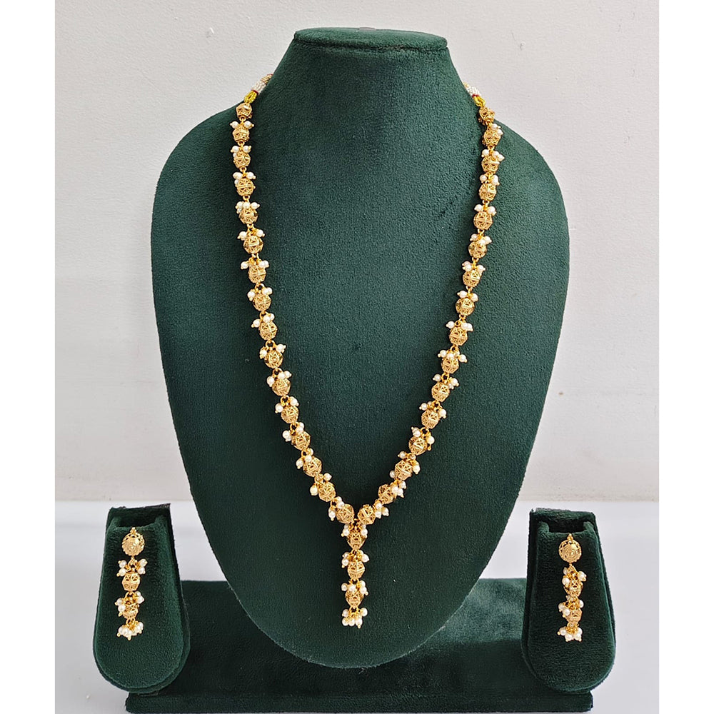 Rajwadi Collection Royal Pota Stone And Pearl Long Necklace Set