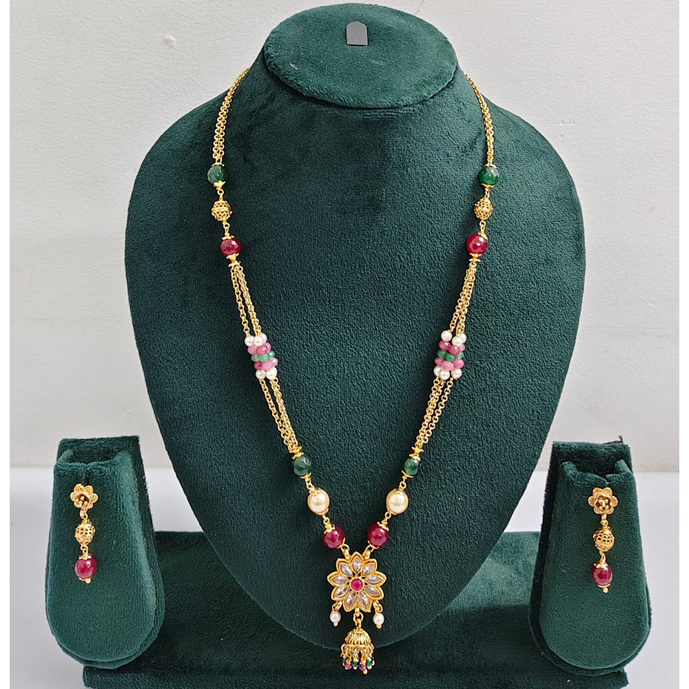 Rajwadi Collection Royal Crystal Stone And Beads Long Necklace Set