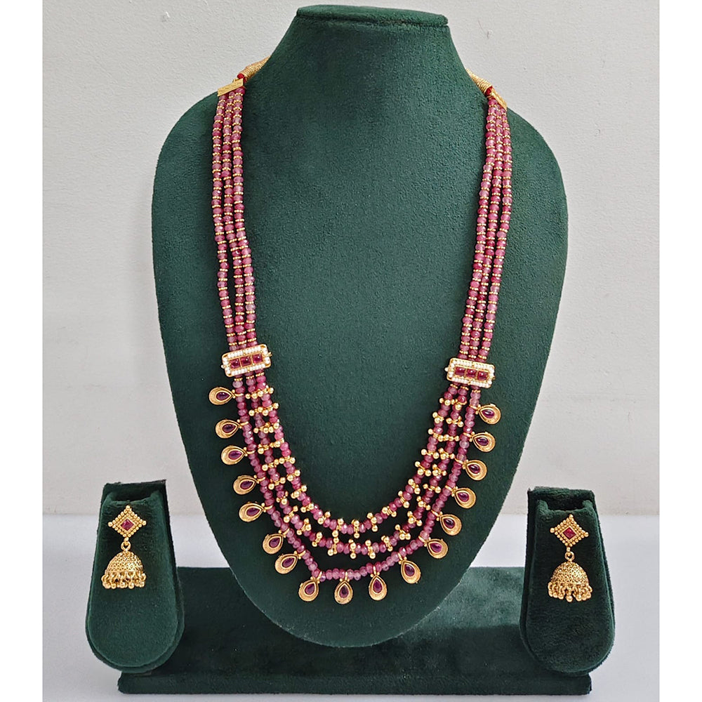 Rajwadi Collection Royal Pota Stone And Pearl Long Necklace Set
