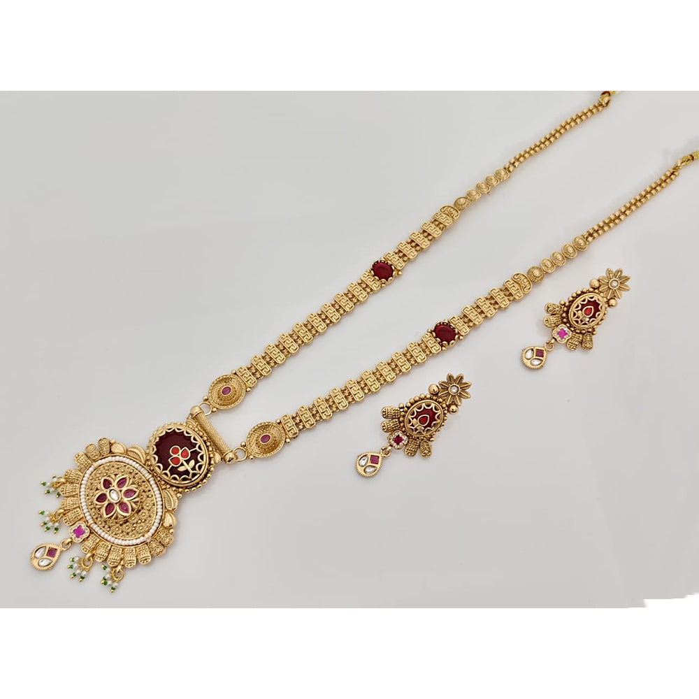 Rajwadi Collection Royal Pota Stone And Pearl Long Necklace Set