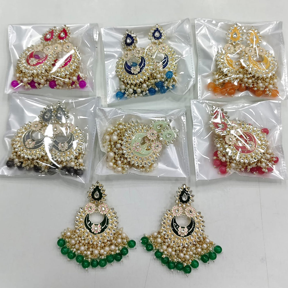 Rajwadi Collection Elegant Kundan and Pearl  Meenakari Dangler Earrings